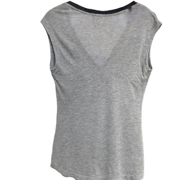 Guess Light Heather Grey Black Trim V-Neck Sleeveless 3-Button Closure Sz M #01 - Picture 2 of 8